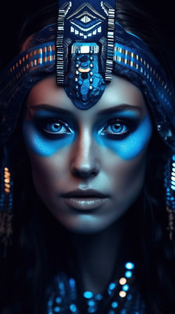 Portrait of a mystical fantasy bioluminescent neon woman. Glamorous fashionable lady. Generative AI Art.の素材