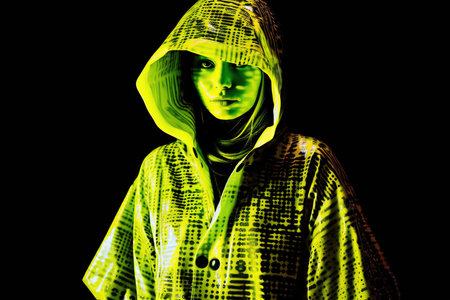 Portrait of a mystical fantasy bioluminescent neon woman. Glamorous fashionable lady. Generative AI Art.の素材