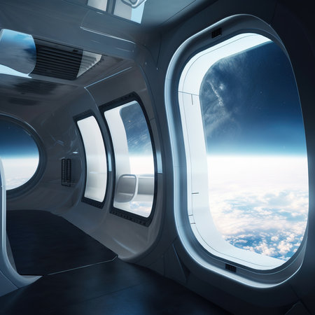 A view of the interior of a spaceship rushing through space at high speed. Generative AI Art.の素材