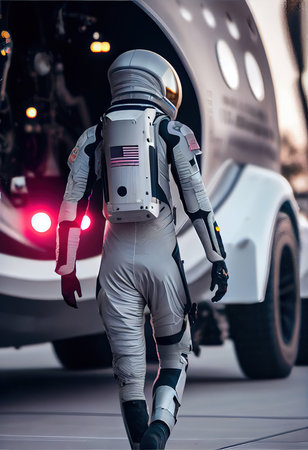 Portrait of an astronaut in a spacesuit. High-tech astronaut from the future. Generative AI Art.の素材