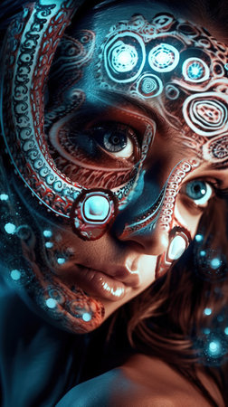 Portrait of a mystical fantasy bioluminescent neon woman. Glamorous fashionable lady. Generative AI Art.の素材