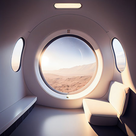 View from the passenger cabin of the spacecraft. Generative AI Art.の素材