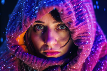 Portrait of a mystical fantasy bioluminescent neon woman. Glamorous fashionable lady. Generative AI Art.の素材