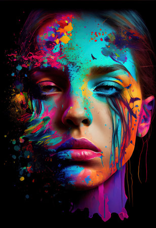 Abstract portrait of a beautiful fashionable girl in fantasy style. Creative beautiful girl. Generative AI Art.の素材