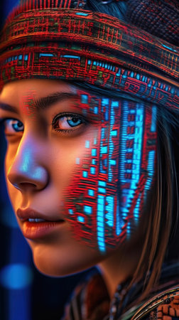 Portrait of a mystical fantasy bioluminescent neon woman. Glamorous fashionable lady. Generative AI Art.の素材