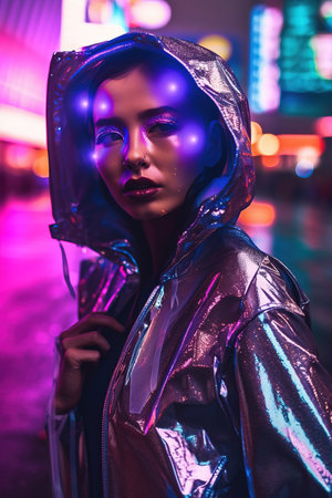 Abstract portrait of a beautiful fashionable girl in fantasy style. Creative beautiful girl. Generative AI Art.の素材