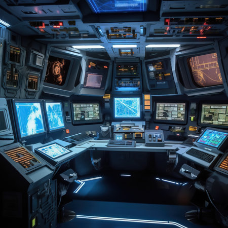 View from the cockpit of a spaceship captain rushing through space at high speed. Generative AI Art.の素材