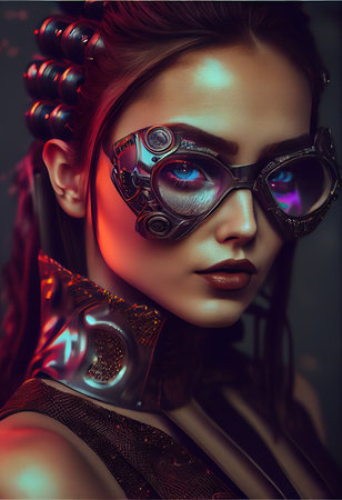 Abstract portrait of a beautiful fashionable girl in fantasy style. Creative beautiful girl. Generative AI Art.の素材