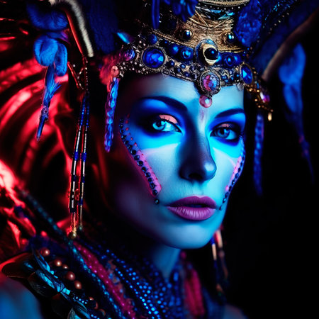 Portrait of a mystical fantasy bioluminescent neon woman. Glamorous fashionable lady. Generative AI Art.の素材