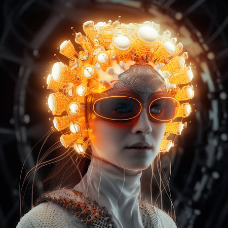 Abstract portrait of a beautiful fashionable girl in fantasy style. Creative beautiful girl. Generative AI Art.の素材