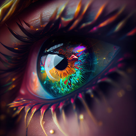A close-up of the human eye. Close-up of the amazing pupil. Generative AI Art.の素材