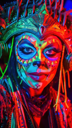 Abstract portrait of a beautiful fashionable girl in fantasy style. Creative beautiful girl. Generative AI Art.の素材