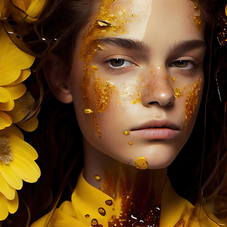 Abstract portrait of a beautiful fashionable girl in fantasy style. Creative beautiful girl. Generative AI Art.の素材