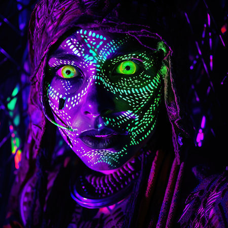 Portrait of a mystical fantasy bioluminescent neon woman. Glamorous fashionable lady. Generative AI Art.の素材