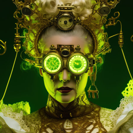 Portrait of a mystical fantasy bioluminescent neon woman. Glamorous fashionable lady. Generative AI Art.の素材