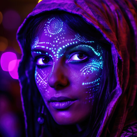 Portrait of a mystical fantasy bioluminescent neon woman. Glamorous fashionable lady. Generative AI Art.の素材