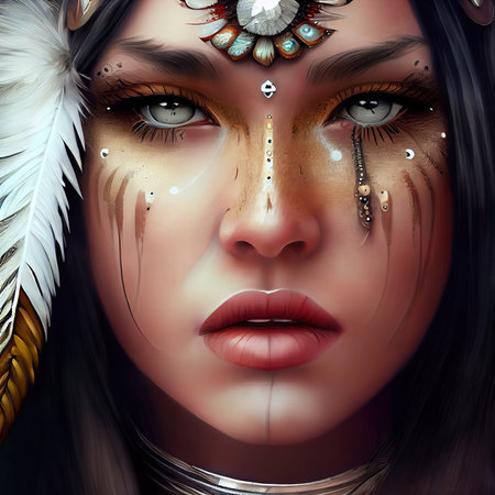 Abstract portrait of a beautiful fashionable girl in fantasy style. Creative beautiful girl. Generative AI Art.の素材