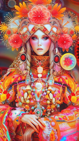 Portrait of a mystical fantasy bioluminescent neon woman. Glamorous fashionable lady. Generative AI Art.の素材