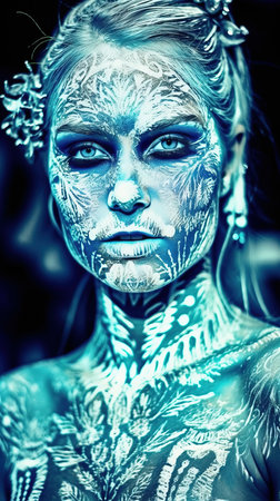 Portrait of a mystical fantasy bioluminescent neon woman. Glamorous fashionable lady. Generative AI Art.の素材