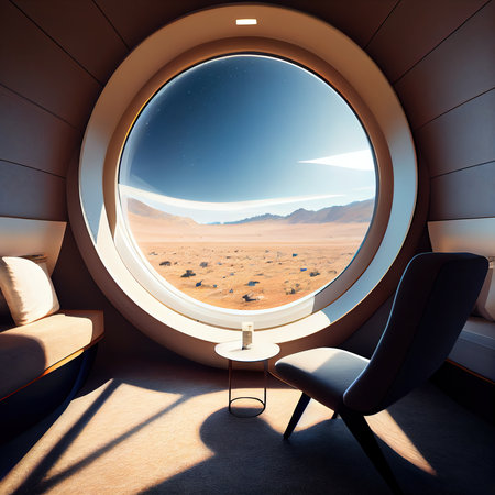 View from the passenger cabin of the spacecraft. Generative AI Art.の素材