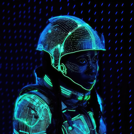 Portrait of an astronaut in a spacesuit. High-tech astronaut from the future. Generative AI Art.の素材