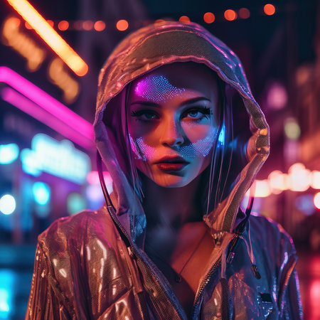 Abstract portrait of a beautiful fashionable girl in fantasy style. Creative beautiful girl. Generative AI Art.の素材