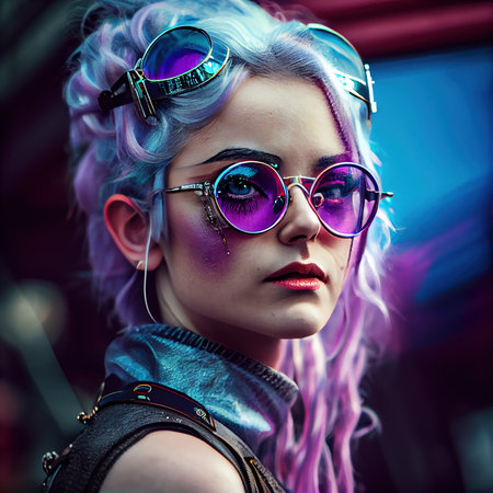 Abstract portrait of a beautiful fashionable girl in fantasy style. Creative beautiful girl. Generative AI Art.の素材