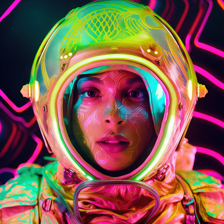 Portrait of an astronaut in a spacesuit. High-tech astronaut from the future. Generative AI Art.の素材