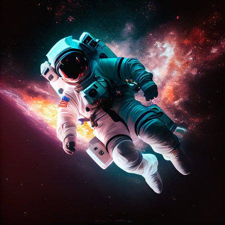 Portrait of an astronaut in a spacesuit. High-tech astronaut from the future. Generative AI Art.の素材