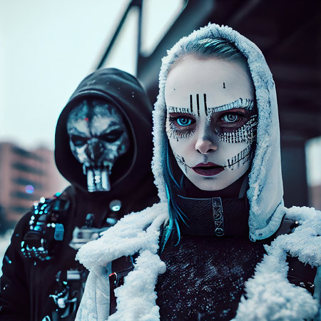 Portrait of a futuristic cyberpunk sci-fi girl. High-tech futuristic woman from the future. Generative AI Art.の素材