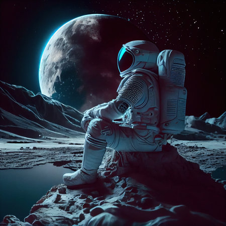 An astronaut exploring an alien planet. A high-tech astronaut from the future. Generative AI Art.の素材