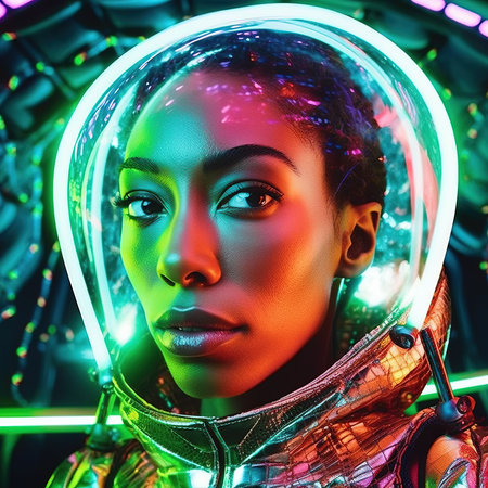 Portrait of an astronaut in a spacesuit. High-tech astronaut from the future. Generative AI Art.の素材