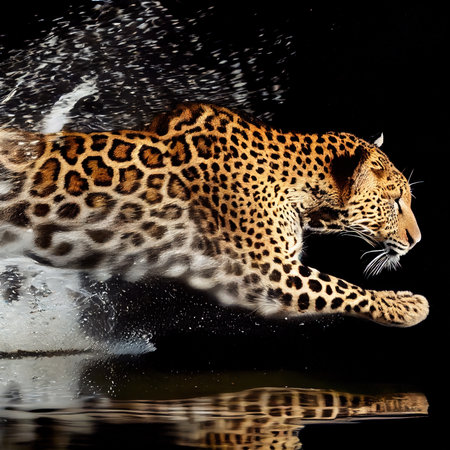 A portrait of a beautiful leopard in the wild. A wild cat of prey on the hunt. Generative AI Art.の素材
