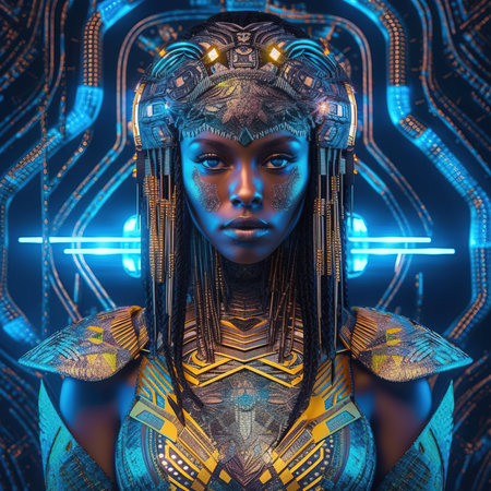 Portrait of a mystical fantasy bioluminescent neon woman. Glamorous fashionable lady. Generative AI Art.の素材