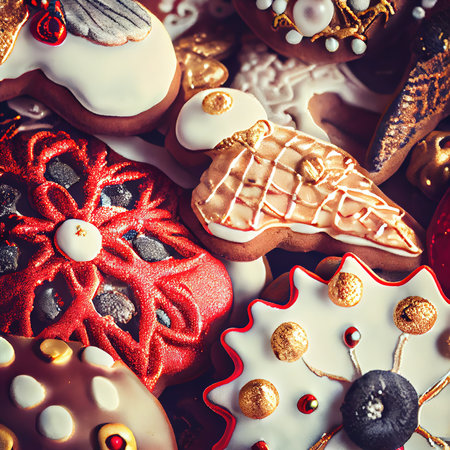 Delicious homemade cookies and other treats, close-up view. Generative AI Art.の素材