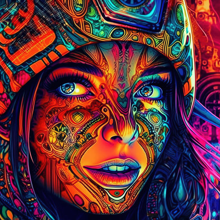 Abstract portrait of a beautiful fashionable girl in fantasy style. Creative beautiful girl. Generative AI Art.の素材