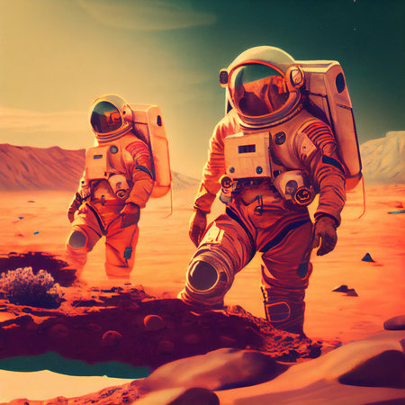 An astronaut exploring an alien planet. A high-tech astronaut from the future. Generative AI Art.の素材