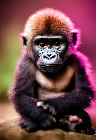 A wild monkey in the green jungle. Gorilla in the tropics in the wild. Generative AI Art.の素材