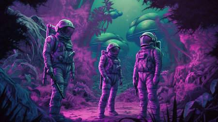 An astronaut exploring an alien planet. A high-tech astronaut from the future. Generative AI Art.の素材