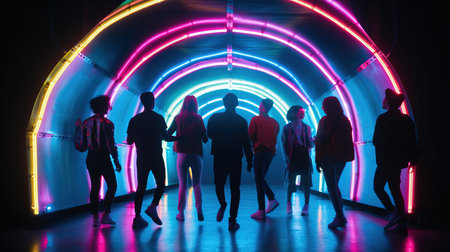Young people dancing in a fancy nightclub. The nights fiery dancing. Generative AI Art.の素材