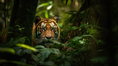 a tiger in the bushes. Generative AI Art.の素材