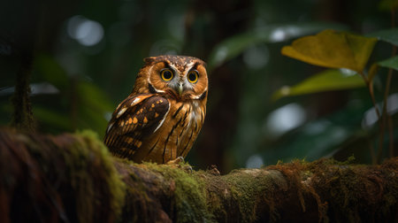 an owl sitting on a tree branch. Generative AI Art.の素材