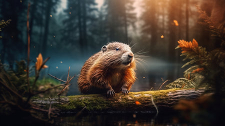 a small animal on a log. Generative AI Art.の素材