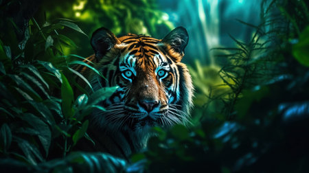 a tiger in a forest. Generative AI Art.の素材