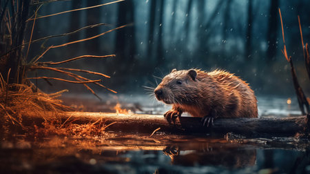 a brown animal on a log. Generative AI Art.の素材