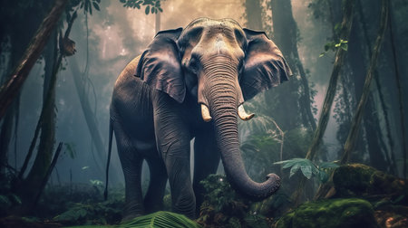 an elephant in the woods. Generative AI Art.の素材