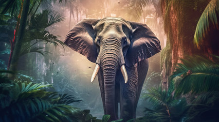 an elephant in a forest. Generative AI Art.の素材