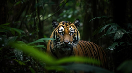 a tiger in the bushes. Generative AI Art.の素材