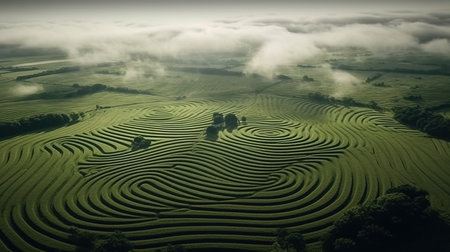 a green field with circular lines. Generative AI Art.の素材