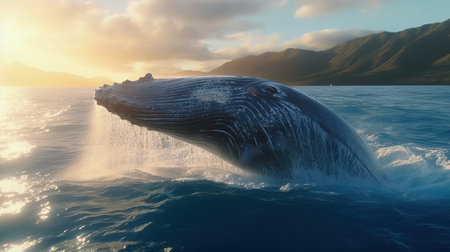 a whale jumping out of the water. Generative AI Art.の素材